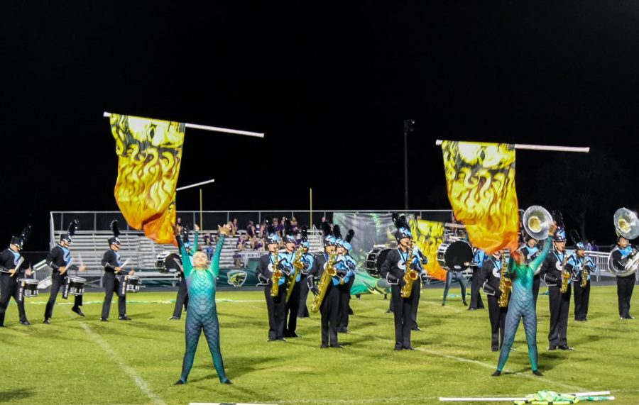 The marching band and color guard competing at their competition in Ponte Vedra, Fla.