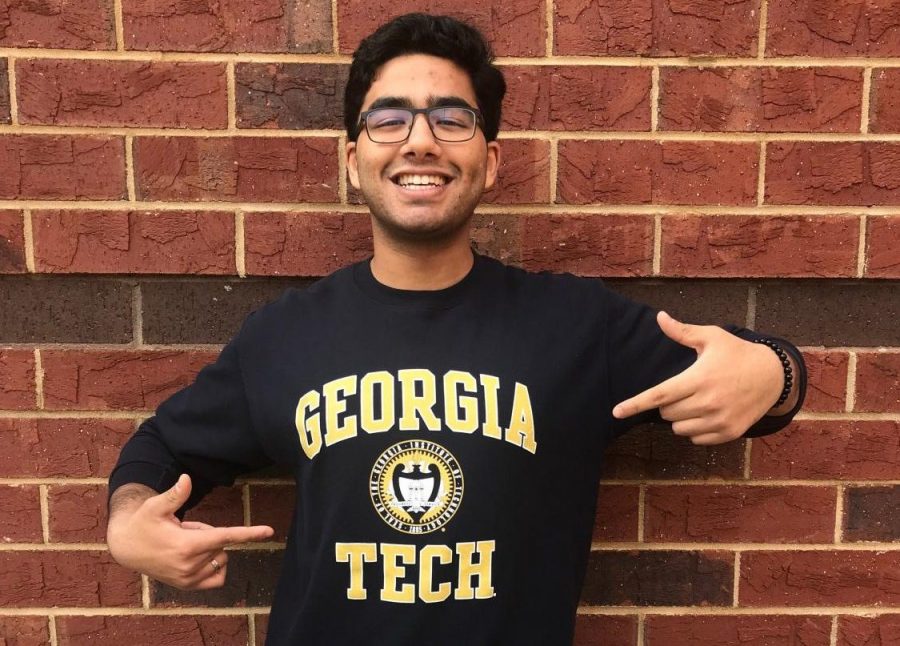 Senior Nishu Pawar shows off his Georgia Tech sweatshirt.