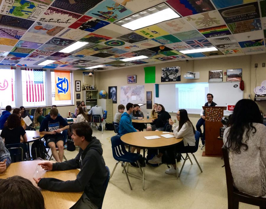 AP Human Geography teacher Brad Coulter gives his third period class a warm-up.
