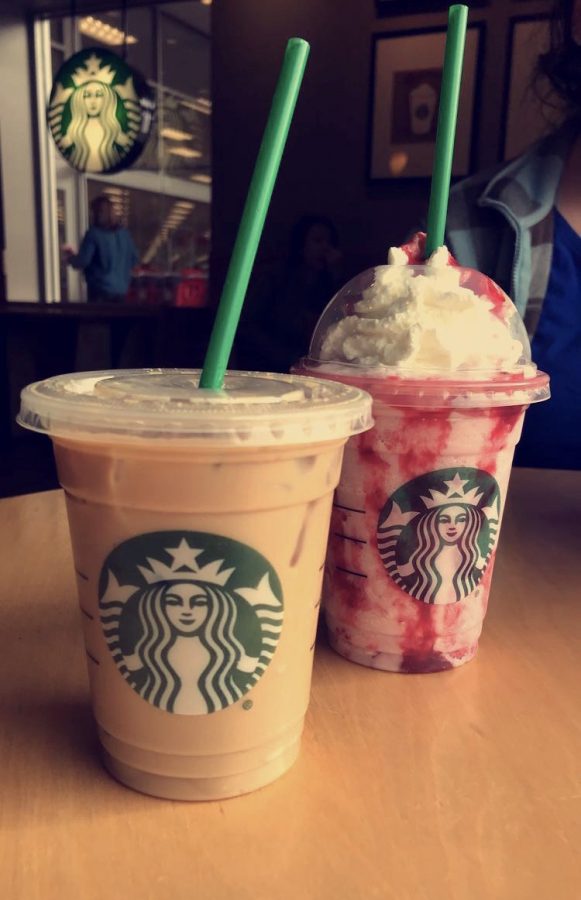 The types of caffeinated beverages commonly seen in the hands of Cambridge students: Starbucks iced drinks.