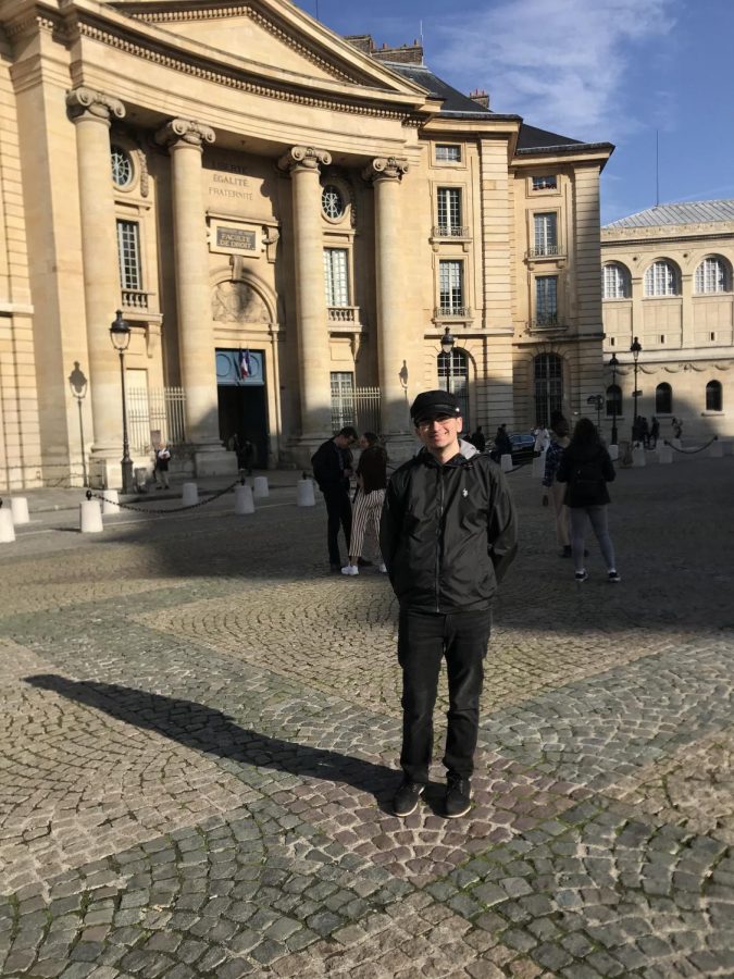 Staff writer Evan Gmahle stands outside of the Panthéon in Paris.